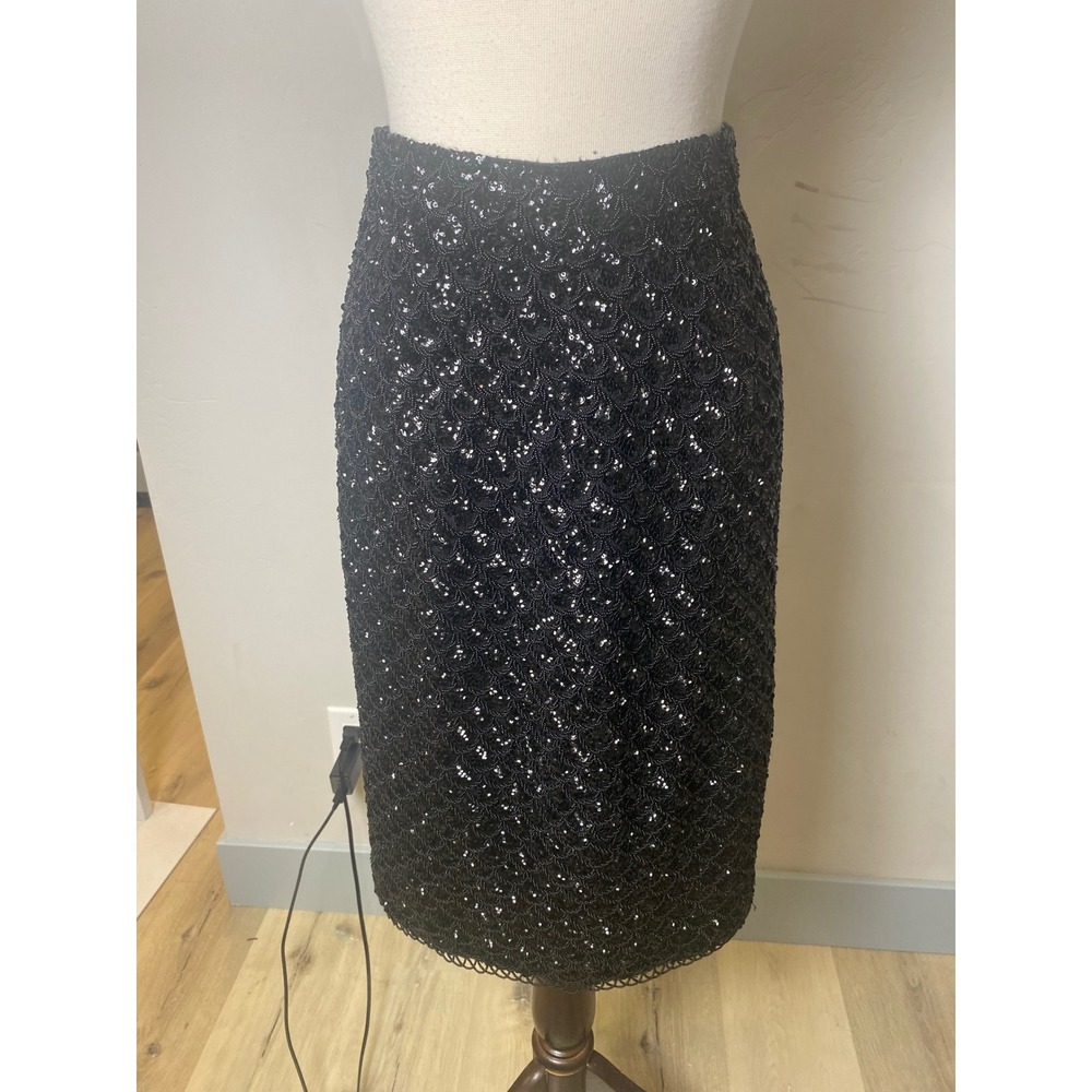 Vintage Doreen Black Sequin Beaded 2 Piece Skirt Set Hand Decorated Hong Kong - Picture 8 of 13